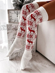 Hnewly Christmas Women Knitted Cotton Woolen Stocking Warm Thigh High Over The Knee Cute Deer