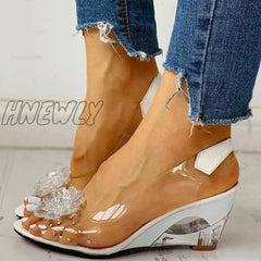 Hnewly Clear Slingback Flower Rhinestone Sandals