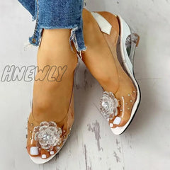 Hnewly Clear Slingback Flower Rhinestone Sandals White / 5