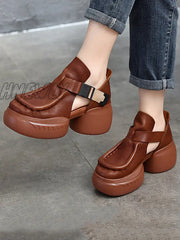 Hnewly - Closed-Toe Platform Shoes Sandals Brown / 35