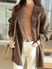 Hnewly Coat Women’s Spring And Autumn New Lapel Long-Sleeved Single-Breasted Loose Pocket Jacket