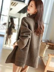 Hnewly Coat Women’s Spring And Autumn New Lapel Long-Sleeved Single-Breasted Loose Pocket Jacket