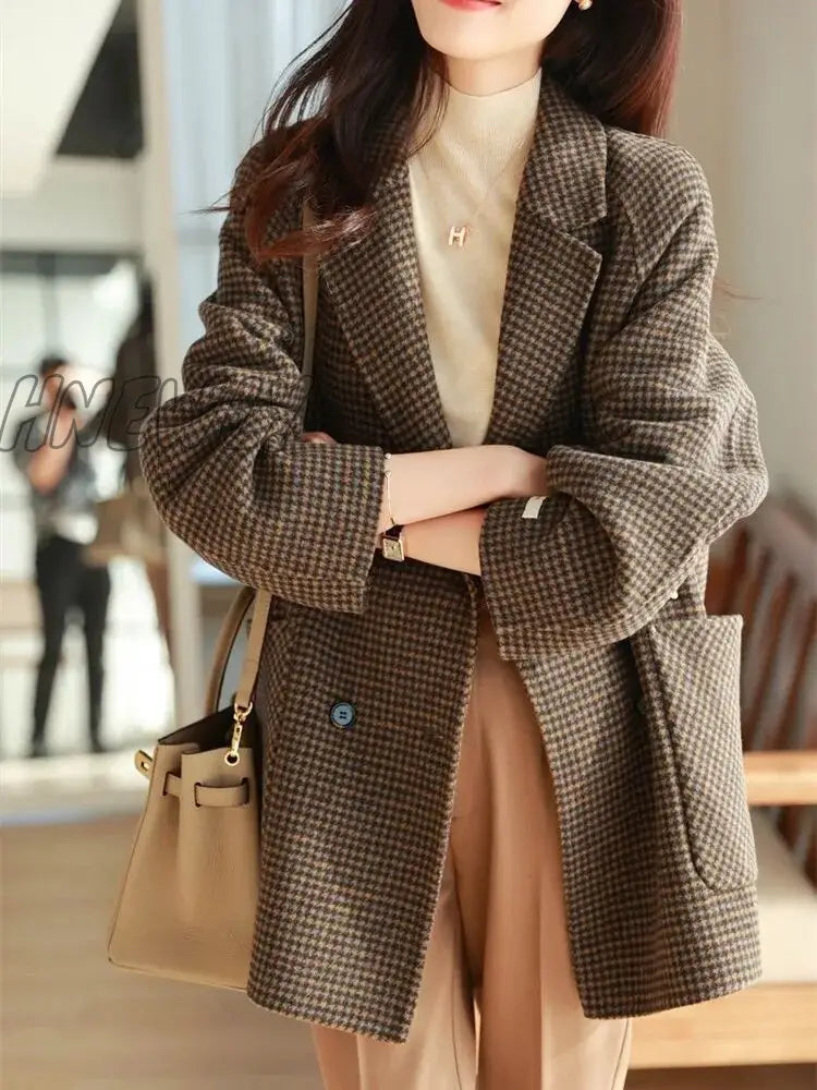 Hnewly Coat Women’s Spring And Autumn New Lapel Long-Sleeved Single-Breasted Loose Pocket Jacket
