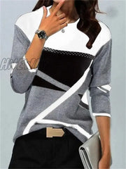 Hnewly Color Contrast Women T Shirt Fashion Aesthetic Design Spring Autumn New Cotton Polyester O -