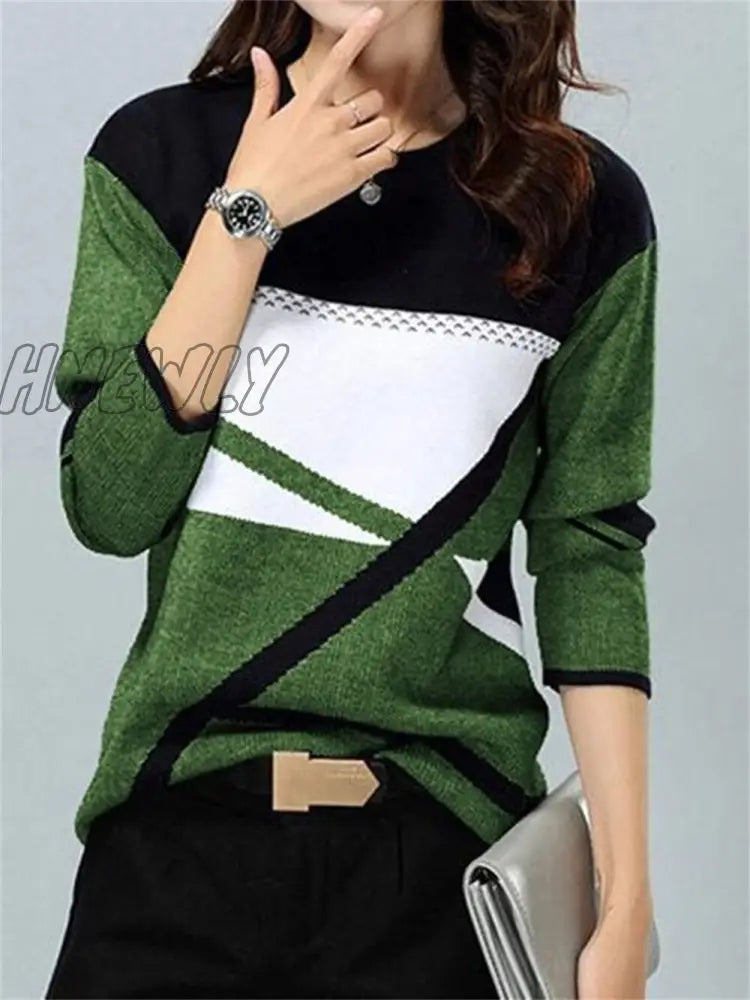 Hnewly Color Contrast Women T Shirt Fashion Aesthetic Design Spring Autumn New Cotton Polyester O -