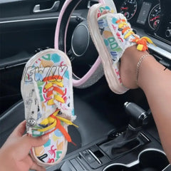 Hnewly - Colour Casual Graffiti Frenulum Round Comfortable Shoes Shoes Slippers