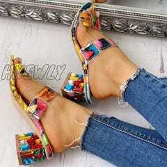 Hnewly - Colour Casual Patchwork Round Out Door Wedges Shoes Shoes