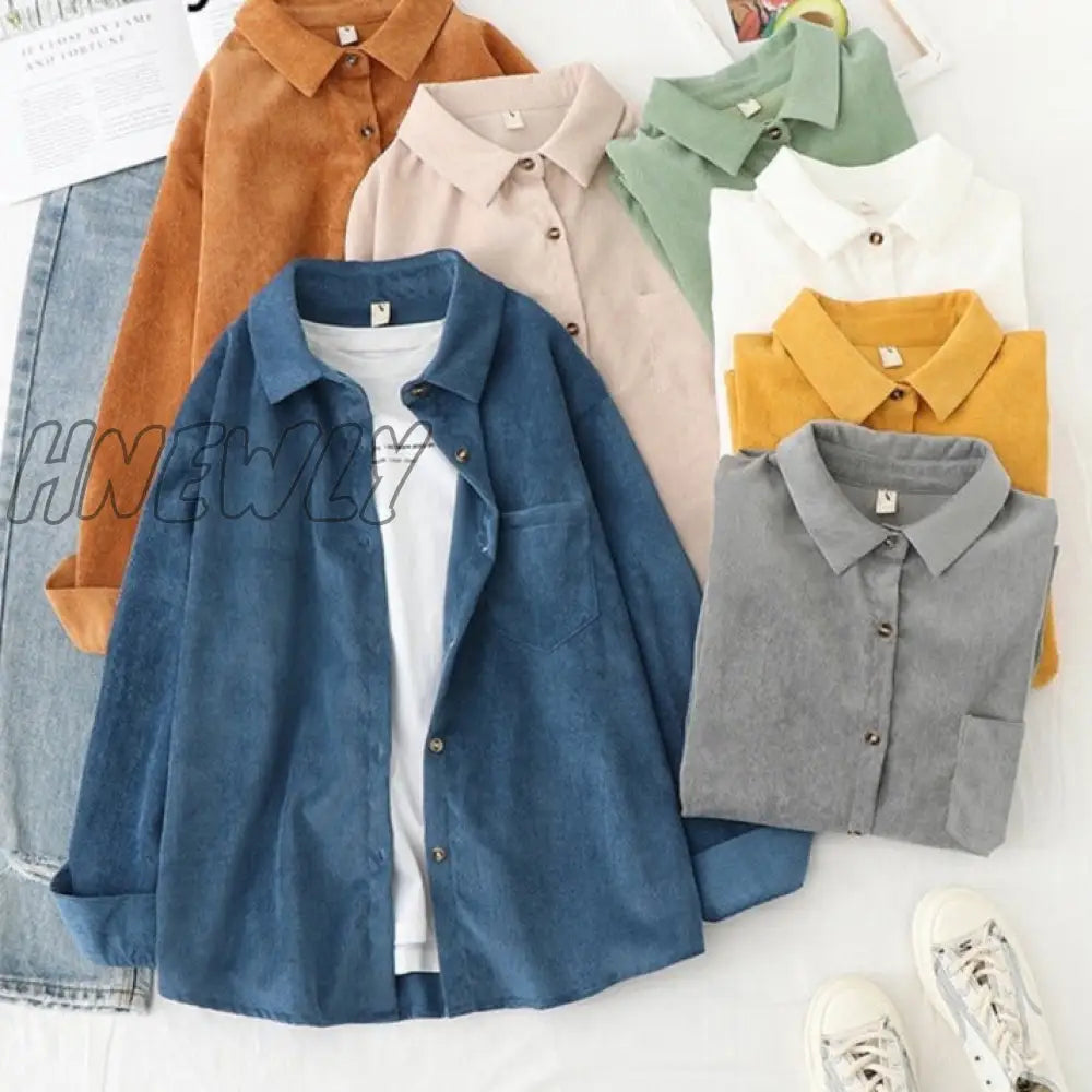 Hnewly Corduroy Women Blouses Shirts Tunic Womens Tops And Womenswear Long Sleeve Clothing Button