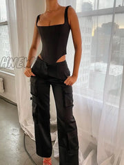 Hnewly Corset Bandage Top Women Black Camisole Short Cropped Tank Tops 2024 Summer Sexy Elegant