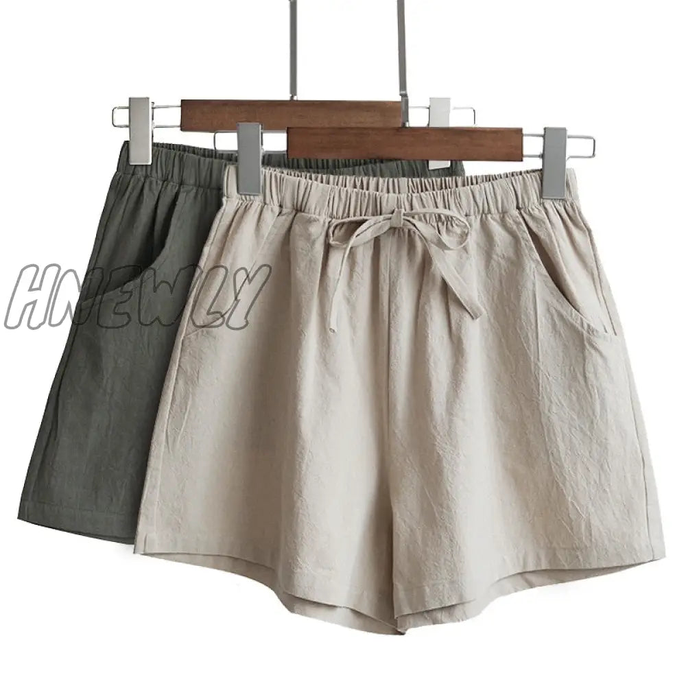 Hnewly Cotton Linen Shorts Woman Basic Short Pants Mini Trousers Trafic Fashion High Waist Bottom