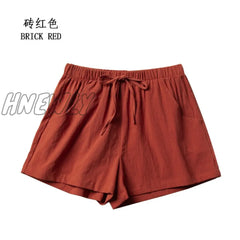 Hnewly Cotton Linen Shorts Woman Basic Short Pants Mini Trousers Trafic Fashion High Waist Bottom