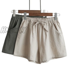 Hnewly Cotton Linen Shorts Woman Basic Short Pants Mini Trousers Trafic Fashion High Waist Bottom