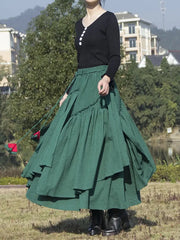 Hnewly Cotton Linen Women Medieval Skirt Solid Retro Ethnic Style Irregular Hem Ball Gown Muslim