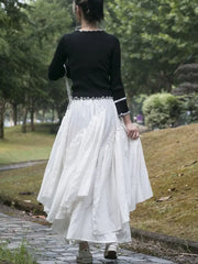 Hnewly Cotton Linen Women Medieval Skirt Solid Retro Ethnic Style Irregular Hem Ball Gown Muslim