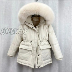Hnewly Cotton Padded Fur Parka New Big Collar Down Winter Jacket Women Thick Warm Parkas Female