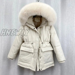 Hnewly Cotton Padded Fur Parka New Big Collar Down Winter Jacket Women Thick Warm Parkas Female