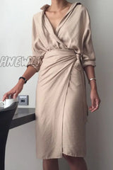 Hnewly - Cotton Romantic Midi Dress Beige / S Dresses