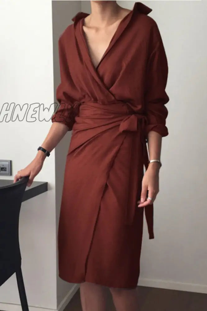 Hnewly - Cotton Romantic Midi Dress Red Wine / S Dresses