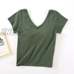 Hnewly Cotton Short-Sleeve T-Shirt Chest Pads Women’s Summer One-Piece Sleep Tops V-Neck Outer