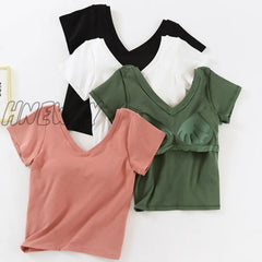 Hnewly Cotton Short-Sleeve T-Shirt Chest Pads Women’s Summer One-Piece Sleep Tops V-Neck Outer