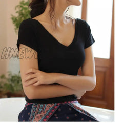 Hnewly Cotton Short-Sleeve T-Shirt Chest Pads Women’s Summer One-Piece Sleep Tops V-Neck Outer