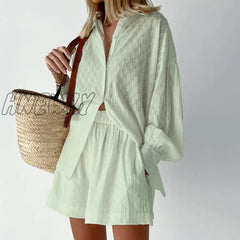 Hnewly Cotton Women’s Summer Suit Oversized Top Shirts And Shorts Two-Piece Sets Outfits White