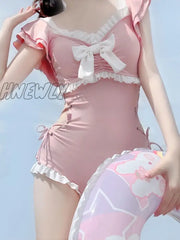 Hnewly Cover-Up Women Bandage Sweet Sexy Slim Bow Simple Swimwear Beach Style Ulzzang Patchwork