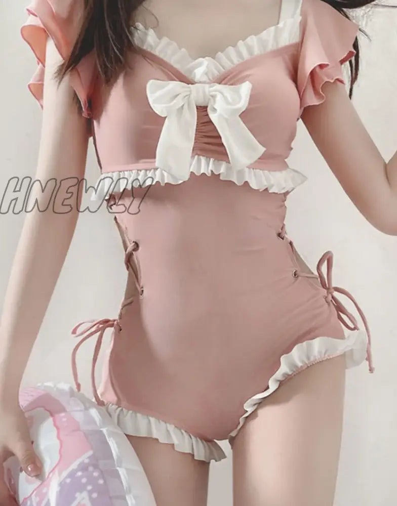 Hnewly Cover-Up Women Bandage Sweet Sexy Slim Bow Simple Swimwear Beach Style Ulzzang Patchwork