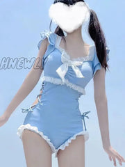 Hnewly Cover-Up Women Bandage Sweet Sexy Slim Bow Simple Swimwear Beach Style Ulzzang Patchwork