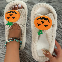 Hnewly - Cream White Casual Living Patchwork Round Comfortable Shoes Shoes Slippers