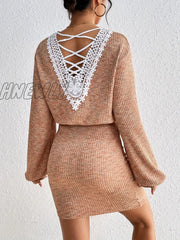 Hnewly Criss Cross Bodycon Dress Casual V Neck Long Sleeve Women’s Clothing