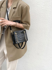 Hnewly - Croc Embossed Satchel Bag Women Satchels Black Women-Satchels