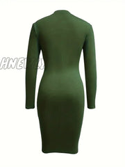 Hnewly Cut Out Bodycon Dress Sexy Crew Neck Long Sleeve Women’s Clothing