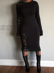 Hnewly Cut Out Bodycon Dress Sexy Crew Neck Long Sleeve Women’s Clothing