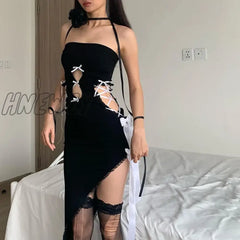 Hnewly Cut Out Bow Cute Y2K Party Mini Dresses Gothic Strapless Lace Sexy Tube Midi Dress Women