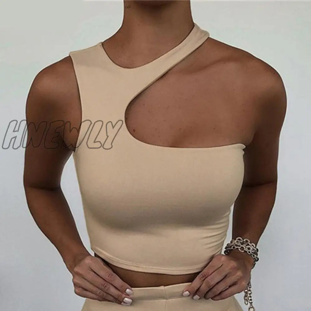 Hnewly Cut Out Sexy Crop Off Shoulder Solid Skinny Sport Short Tops Women Tank Irregular Summer Tube