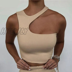 Hnewly Cut Out Sexy Crop Off Shoulder Solid Skinny Sport Short Tops Women Tank Irregular Summer Tube