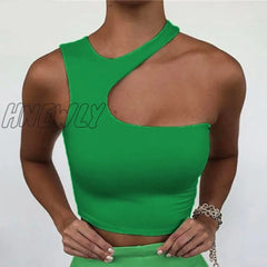 Hnewly Cut Out Sexy Crop Off Shoulder Solid Skinny Sport Short Tops Women Tank Irregular Summer