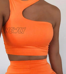 Hnewly Cut Out Sexy Crop Off Shoulder Solid Skinny Sport Short Tops Women Tank Irregular Summer