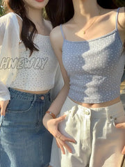 Hnewly Cute Floral Crop Top Women Summer Cotton Camisole Lace Trim Slim Y2K Tops Prairie Chic Sweet