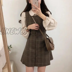Hnewly Cute Mini New Year Date Dresses Sleeveless Vest Women Korea Japanese Style Design Retro