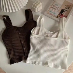 Cute Sleeveless Cropped Tank Top Women’s Crop Summer 2024 Korean Corset Camisole Knit Sexy Slim