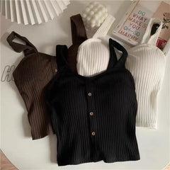 Cute Sleeveless Cropped Tank Top Women’s Crop Summer 2024 Korean Corset Camisole Knit Sexy Slim