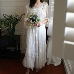 Hnewly Cute Women’s Princess Dress Royal Style Flower Lace Sleepshirts.vintage Ladies Girl’s