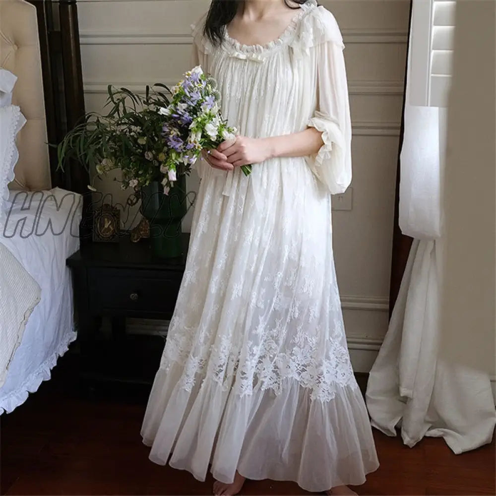 Hnewly Cute Women’s Princess Dress Royal Style Flower Lace Sleepshirts.vintage Ladies Girl’s