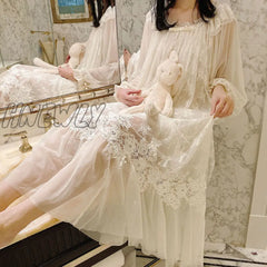 Hnewly Cute Women’s Princess Dress Royal Style Flower Lace Sleepshirts.vintage Ladies Girl’s