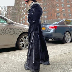 Hnewly Cyber Y2K Harujuku Baggy Pants 2000S Dark Academia Clothes Chain Zipper Split Black High