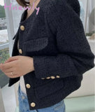 Hnewly Designer Fashion Button Single Breasted Short Jacke Coat Women Vintage Elegant Tweed Black