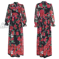 Hnewly Dinner Dresses For Women New African Spring Summer Elegant Gown Flowers Printed Dashiki Long