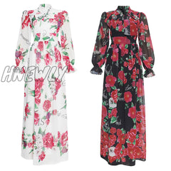 Hnewly Dinner Dresses For Women New African Spring Summer Elegant Gown Flowers Printed Dashiki Long